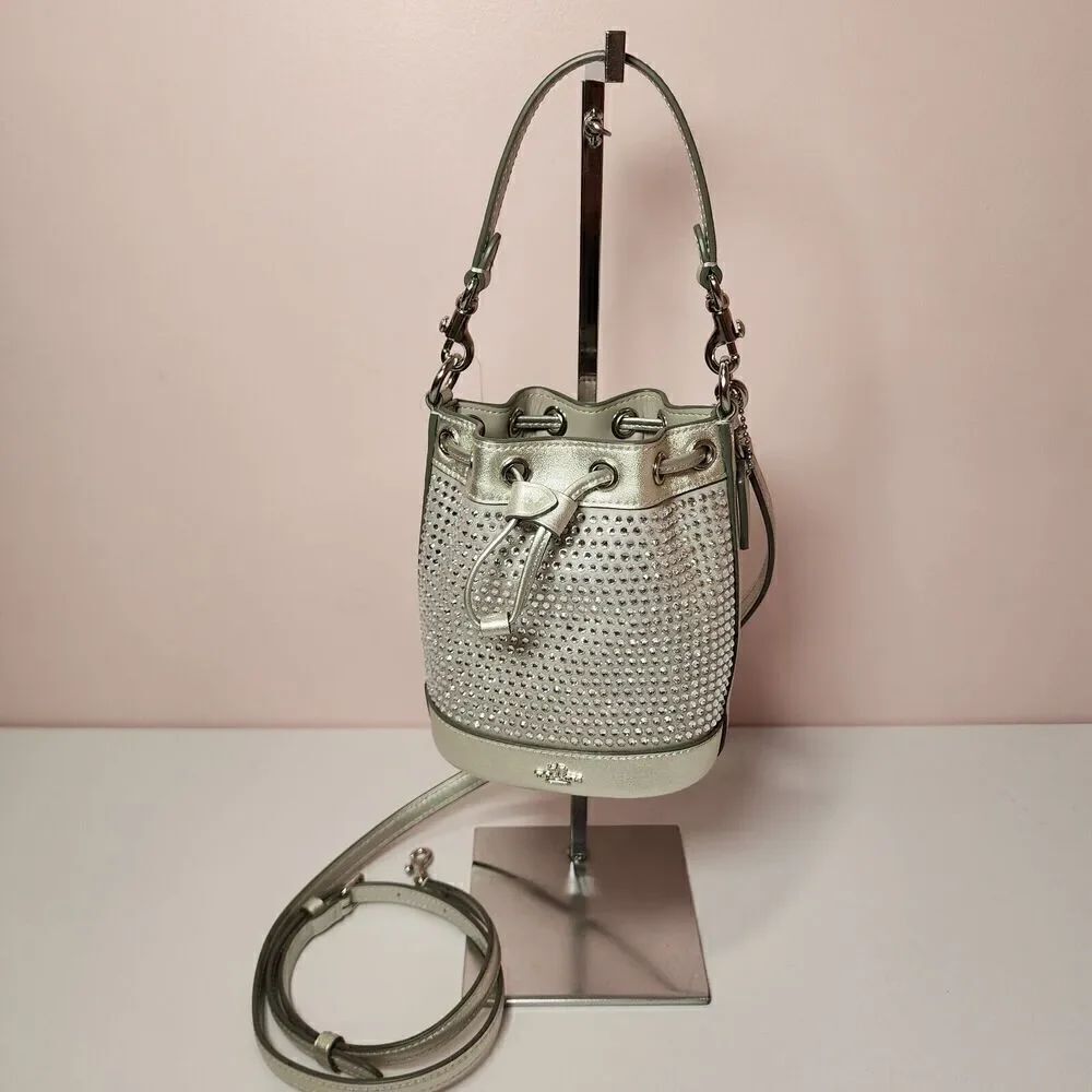 NWT Coach CW301 Mini Bucket Bag With Crystal Silver
